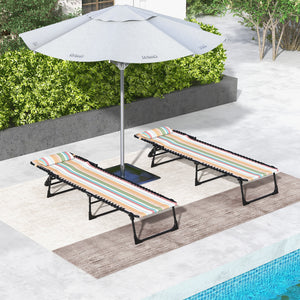 Folding Chaise Lounge Chair Set of 2, Patio Sun Tanning Chair, Outdoor Chaise Lounger with 4-Position Reclining Back, Breathable Mesh Seat for Beach, Poolside, Rainbow Striped