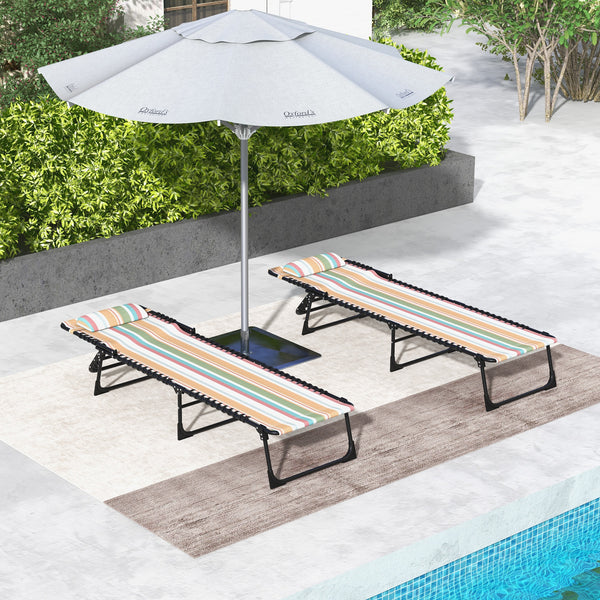 Folding Chaise Lounge Chair Set of 2, Patio Sun Tanning Chair, Outdoor Chaise Lounger with 4-Position Reclining Back, Breathable Mesh Seat for Beach, Poolside, Rainbow Striped