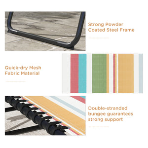 Folding Chaise Lounge Chair Set of 2, Patio Sun Tanning Chair, Outdoor Chaise Lounger with 4-Position Reclining Back, Breathable Mesh Seat for Beach, Poolside, Rainbow Striped