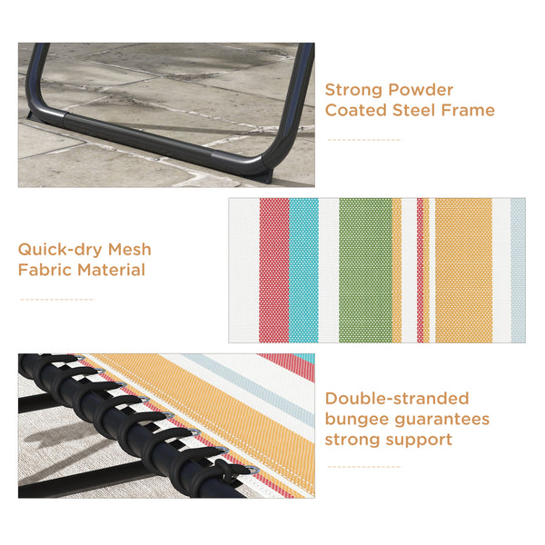 Folding Chaise Lounge Chair Set of 2, Patio Sun Tanning Chair, Outdoor Chaise Lounger with 4-Position Reclining Back, Breathable Mesh Seat for Beach, Poolside, Rainbow Striped