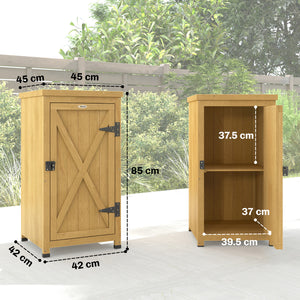 Wooden Garden Shed, Garden Tool Storage Shed with Galvanised Top and Shelf, Outdoor Storage Cabinet with Door, Light Brown