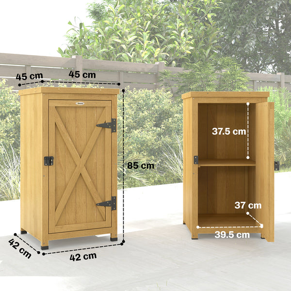 Wooden Garden Shed, Garden Tool Storage Shed with Galvanised Top and Shelf, Outdoor Storage Cabinet with Door, Light Brown