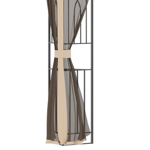 12' x 10' Patio Gazebo Outdoor Canopy Shelter with Double Tier Roof and Netting Sidewalls for Garden, Lawn, Backyard and Deck, Brown