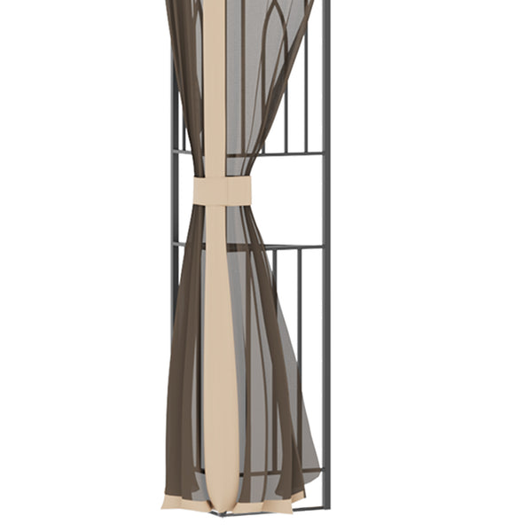 12' x 10' Patio Gazebo Outdoor Canopy Shelter with Double Tier Roof and Netting Sidewalls for Garden, Lawn, Backyard and Deck, Brown