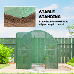 7' x 10' Walk-in Polytunnel Greenhouse with Hinged Door and 6 Roll Up Mesh Windows, Garden Tunnel Warm House Tent with UV-resistant PE Cover, Galvanised Steel Frame, Green