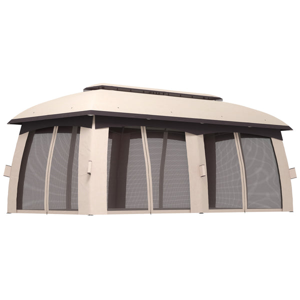 Outsunny 10' x 20' Patio Gazebo, Outdoor Gazebo Canopy Shelter with Netting, Curtains, Vented Roof, Steel Frame for Garden, Lawn, Backyard, and Deck, Beige