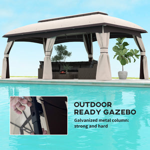 Outsunny 10' x 20' Patio Gazebo, Outdoor Gazebo Canopy Shelter with Netting, Curtains, Vented Roof, Steel Frame for Garden, Lawn, Backyard, and Deck, Beige