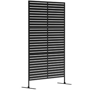 Outsunny Metal Outdoor Privacy Screen, 78" H x 48" W Decorative Privacy Fence Screen, Freestanding Outdoor Divider with Stand, Climbing Plant Trellis for Garden Walkway, Balcony, Patio, Striped Black