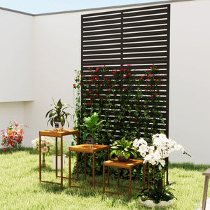 Outsunny Metal Outdoor Privacy Screen, 78" H x 48" W Decorative Privacy Fence Screen, Freestanding Outdoor Divider with Stand, Climbing Plant Trellis for Garden Walkway, Balcony, Patio, Striped Black