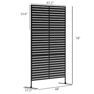 Outsunny Metal Outdoor Privacy Screen, 78" H x 48" W Decorative Privacy Fence Screen, Freestanding Outdoor Divider with Stand, Climbing Plant Trellis for Garden Walkway, Balcony, Patio, Striped Black