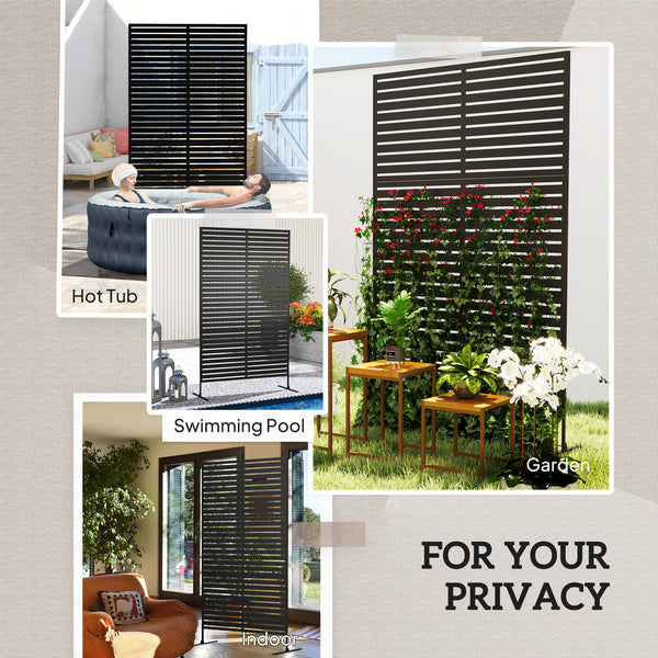 Outsunny Metal Outdoor Privacy Screen, 78" H x 48" W Decorative Privacy Fence Screen, Freestanding Outdoor Divider with Stand, Climbing Plant Trellis for Garden Walkway, Balcony, Patio, Striped Black