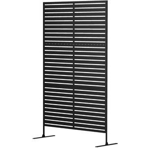 Outsunny Metal Outdoor Privacy Screen, 78" H x 48" W Decorative Privacy Fence Screen, Freestanding Outdoor Divider with Stand, Climbing Plant Trellis for Garden Walkway, Balcony, Patio, Striped Black