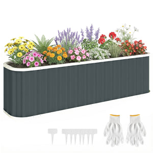 Galvanized Raised Garden Bed, 7' x 2' x 2' Deep Rot Planter Box with Gloves and Plant Labels, Metal Outdoor Garden Bed for Flowers, Herbs and Vegetables, Dark Grey