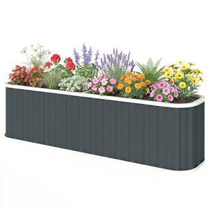 Galvanized Raised Garden Bed, 7' x 2' x 2' Deep Rot Planter Box with Gloves and Plant Labels, Metal Outdoor Garden Bed for Flowers, Herbs and Vegetables, Dark Grey