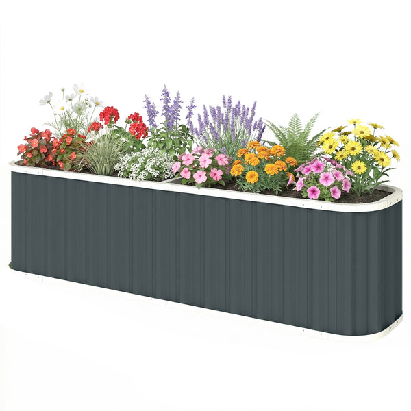 Galvanized Raised Garden Bed, 7' x 2' x 2' Deep Rot Planter Box with Gloves and Plant Labels, Metal Outdoor Garden Bed for Flowers, Herbs and Vegetables, Dark Grey