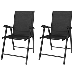 Folding Garden Chairs Set of 2, Foldable Garden Dining Chairs with High Back and Armrests, Breathable Texteline Folding Outdoor Chair Set with Metal Frame for Patio, Balcony, Black