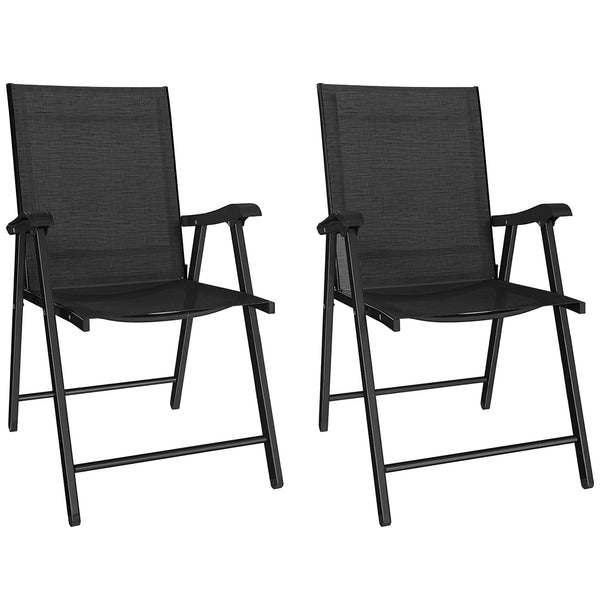 Folding Garden Chairs Set of 2, Foldable Garden Dining Chairs with High Back and Armrests, Breathable Texteline Folding Outdoor Chair Set with Metal Frame for Patio, Balcony, Black