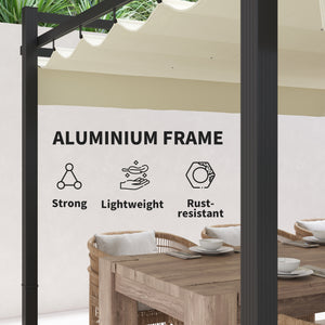 3 x 3(m) Pergola with Retractable Roof Canopy, Aluminium Frame Garden Gazebo Outdoor Sun Shade Shelter for Grill, Patio, Deck, Khaki