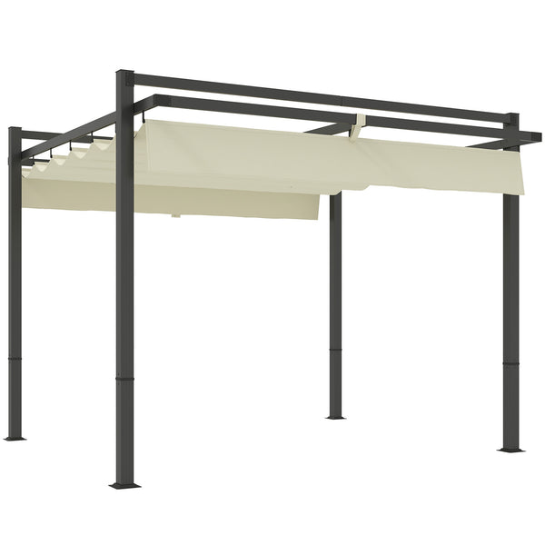 3 x 3(m) Pergola with Retractable Roof Canopy, Aluminium Frame Garden Gazebo Outdoor Sun Shade Shelter for Grill, Patio, Deck, Khaki