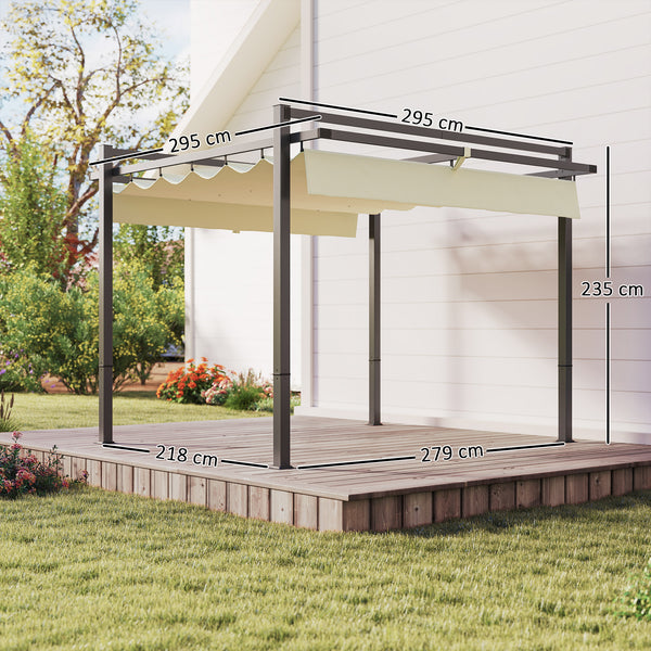 3 x 3(m) Pergola with Retractable Roof Canopy, Aluminium Frame Garden Gazebo Outdoor Sun Shade Shelter for Grill, Patio, Deck, Khaki