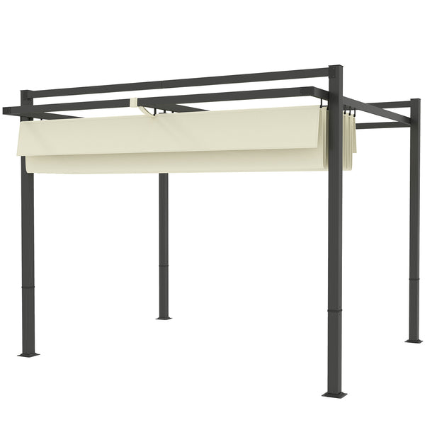 3 x 3(m) Pergola with Retractable Roof Canopy, Aluminium Frame Garden Gazebo Outdoor Sun Shade Shelter for Grill, Patio, Deck, Khaki