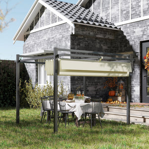 3 x 3(m) Pergola with Retractable Roof Canopy, Aluminium Frame Garden Gazebo Outdoor Sun Shade Shelter for Grill, Patio, Deck, Khaki