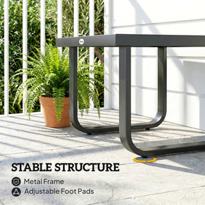 Metal Garden Coffee Table, Outdoor Rectangle Side Table with Tempered Glass Tabletop and Adjustable Foot Pads for Terrace, Balcony, Patio, 45 x 45 x 33 cm, Black