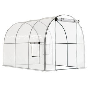 3 x 2 x 2 m Polytunnel Greenhouse with Roll-up Door and Mesh Window, Walk-in Grow House Tent with Plastic Cover and Steel Frame, Clear