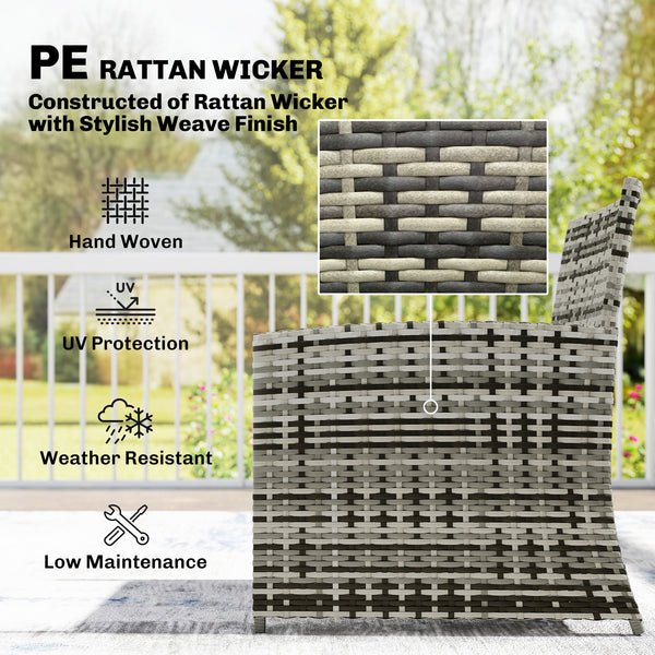 6 Piece Rattan Garden Furniture Set, Space-Saving Patio Furniture Conversation Set with 2 Nesting Tables, 2 Chairs, 2 Footstools, Wicker Outdoor Sofa with Cushions for Balcony Porch, Grey
