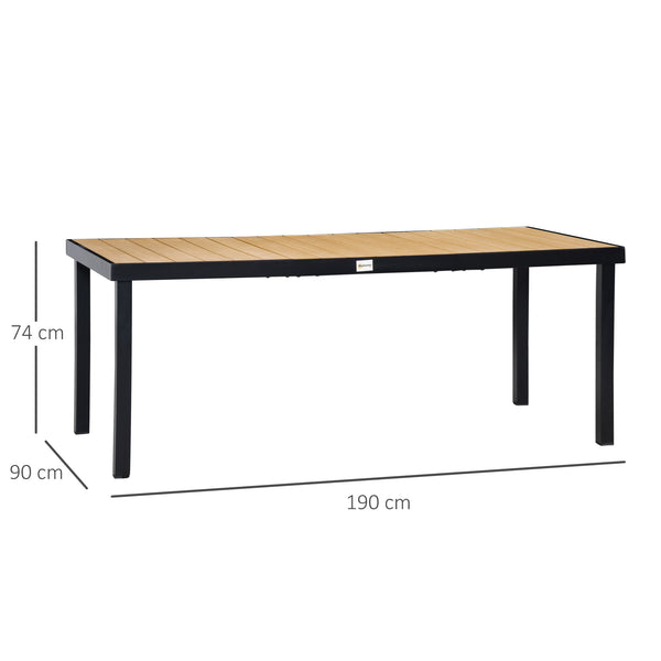 Garden Table for 8 People, Rectangular Aluminium Outdoor Dining Table with All-Weather Faux Wood Top for Garden, Patio, 190 x 90 x 74 cm, Natural