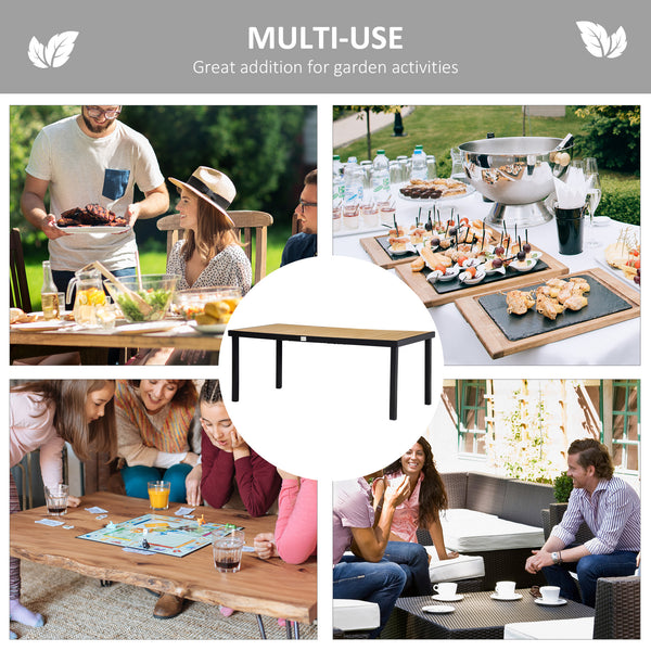 Garden Table for 8 People, Rectangular Aluminium Outdoor Dining Table with All-Weather Faux Wood Top for Garden, Patio, 190 x 90 x 74 cm, Natural