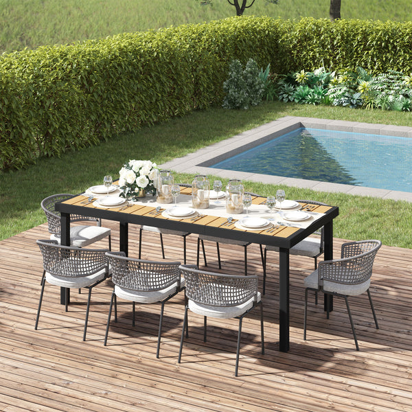 Garden Table for 8 People, Rectangular Aluminium Outdoor Dining Table with All-Weather Faux Wood Top for Garden, Patio, 190 x 90 x 74 cm, Natural