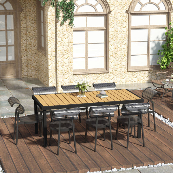 Garden Table for 8 People, Rectangular Aluminium Outdoor Dining Table with All-Weather Faux Wood Top for Garden, Patio, 190 x 90 x 74 cm, Natural