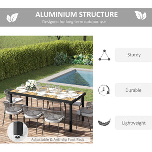 Garden Table for 8 People, Rectangular Aluminium Outdoor Dining Table with All-Weather Faux Wood Top for Garden, Patio, 190 x 90 x 74 cm, Natural