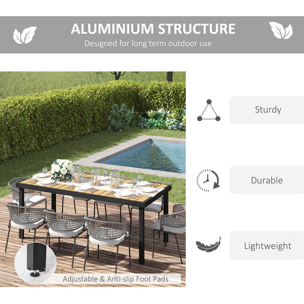 Garden Table for 8 People, Rectangular Aluminium Outdoor Dining Table with All-Weather Faux Wood Top for Garden, Patio, 190 x 90 x 74 cm, Natural