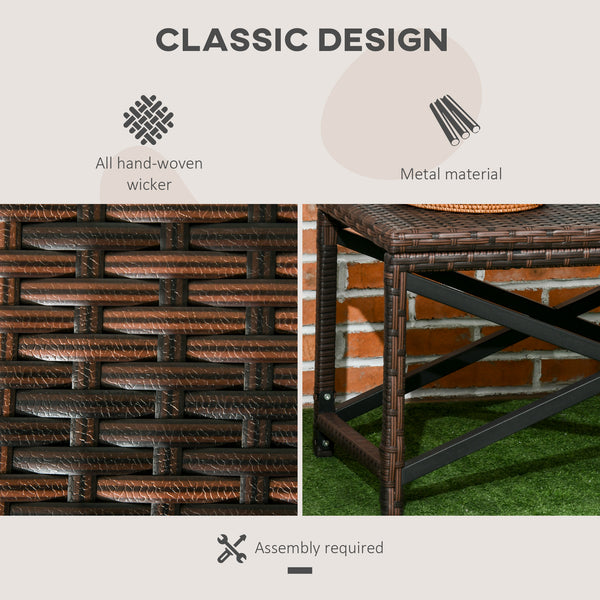 Outdoor Coffee Table, Garden PE Rattan Side Table with Plastic Board Under the Full Woven Table Top and X-Shape Frame for Patio, Balcony, Mixed Brown
