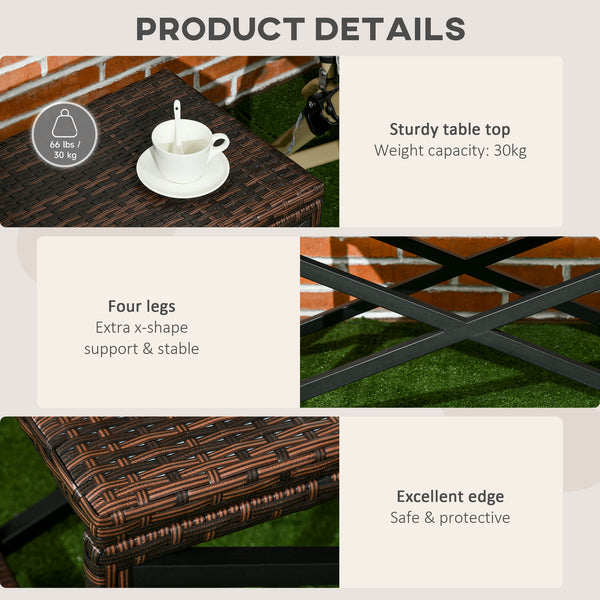 Outdoor Coffee Table, Garden PE Rattan Side Table with Plastic Board Under the Full Woven Table Top and X-Shape Frame for Patio, Balcony, Mixed Brown