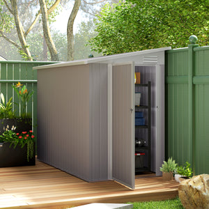 4' x 8' Steel Garden Storage Shed Lean to Shed Outdoor Metal Tool House with Lockable Door and 2 Air Vents for Backyard, Patio, Lawn, Light Grey