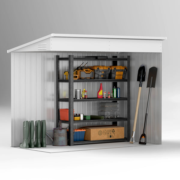 4' x 8' Steel Garden Storage Shed Lean to Shed Outdoor Metal Tool House with Lockable Door and 2 Air Vents for Backyard, Patio, Lawn, Light Grey