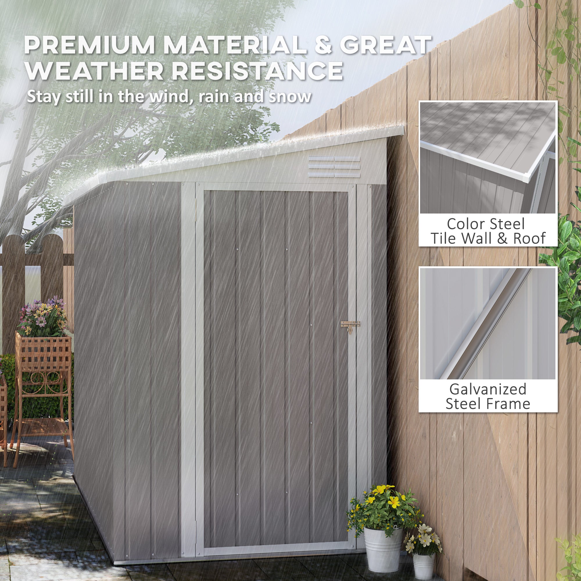 Outsunny 4' x 8' Steel Garden Storage Shed Lean to Shed Outdoor