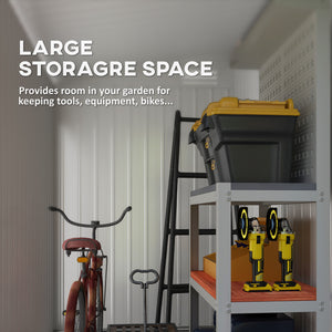 4' x 8' Steel Garden Storage Shed Lean to Shed Outdoor Metal Tool House with Lockable Door and 2 Air Vents for Backyard, Patio, Lawn, Light Grey