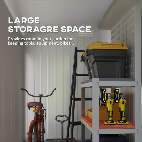 4' x 8' Steel Garden Storage Shed Lean to Shed Outdoor Metal Tool House with Lockable Door and 2 Air Vents for Backyard, Patio, Lawn, Light Grey
