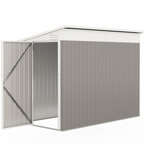 4' x 8' Steel Garden Storage Shed Lean to Shed Outdoor Metal Tool House with Lockable Door and 2 Air Vents for Backyard, Patio, Lawn, Light Grey