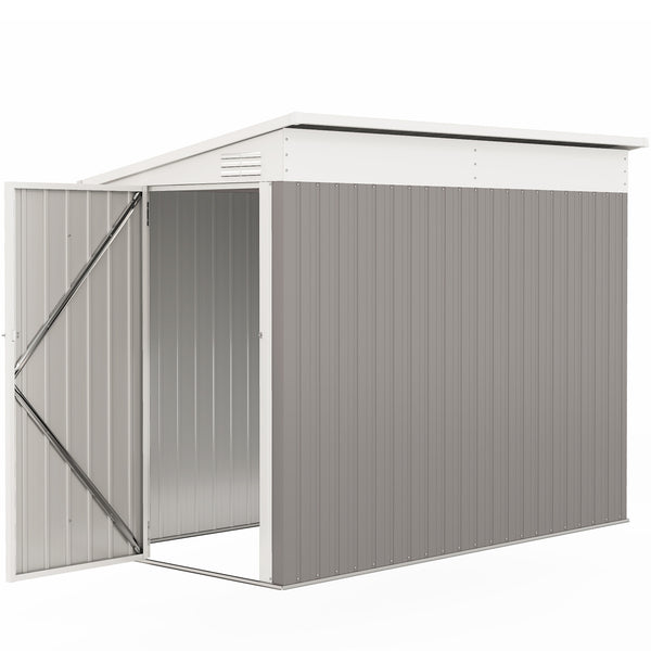 4' x 8' Steel Garden Storage Shed Lean to Shed Outdoor Metal Tool House with Lockable Door and 2 Air Vents for Backyard, Patio, Lawn, Light Grey