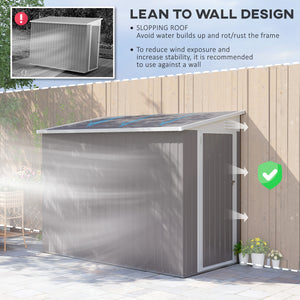 4' x 8' Steel Garden Storage Shed Lean to Shed Outdoor Metal Tool House with Lockable Door and 2 Air Vents for Backyard, Patio, Lawn, Light Grey