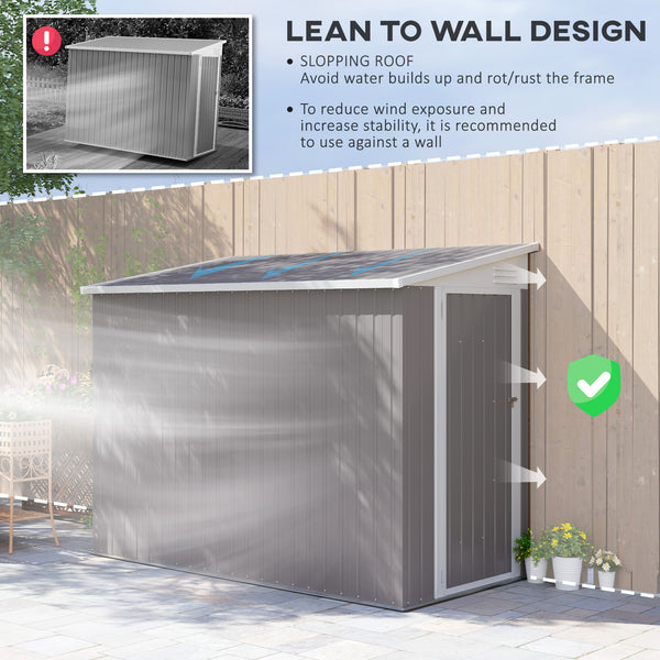 4' x 8' Steel Garden Storage Shed Lean to Shed Outdoor Metal Tool House with Lockable Door and 2 Air Vents for Backyard, Patio, Lawn, Light Grey