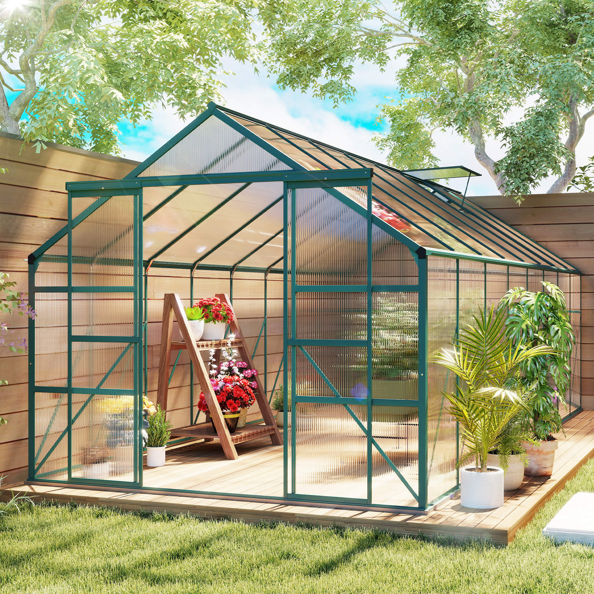 Outsunny BloomGreen 16' x 8' Greenhouse with Roof Vent and Sliding