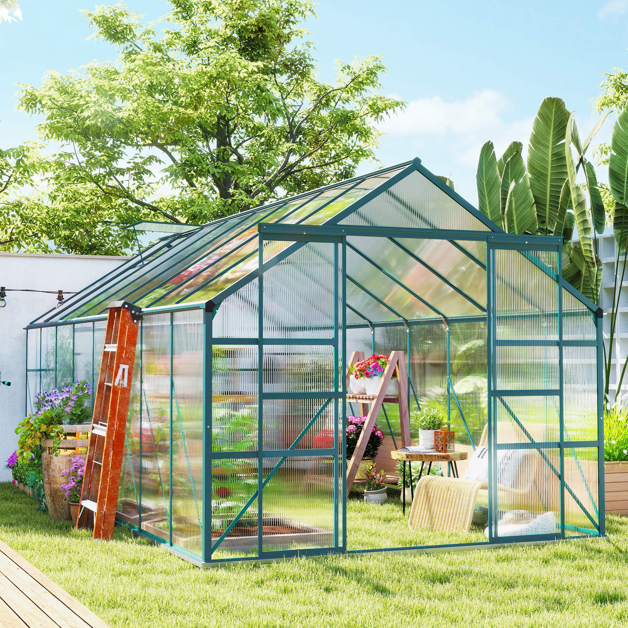 Outsunny BloomGreen 16' x 8' Greenhouse with Roof Vent and Sliding