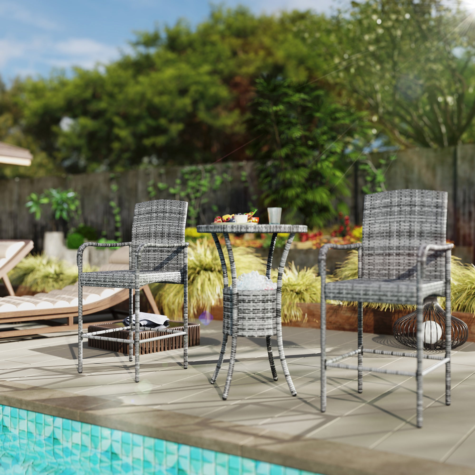 Outsunnny Pieces Patio Bar Set Rattan Bistro Table and High