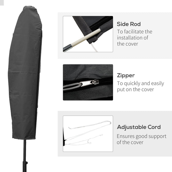Parasol Cover, Patio Cantilever Cover, Banana Umbrella Protector with Rod, Zipper for Outdoor Garden, Patio, Dark Grey